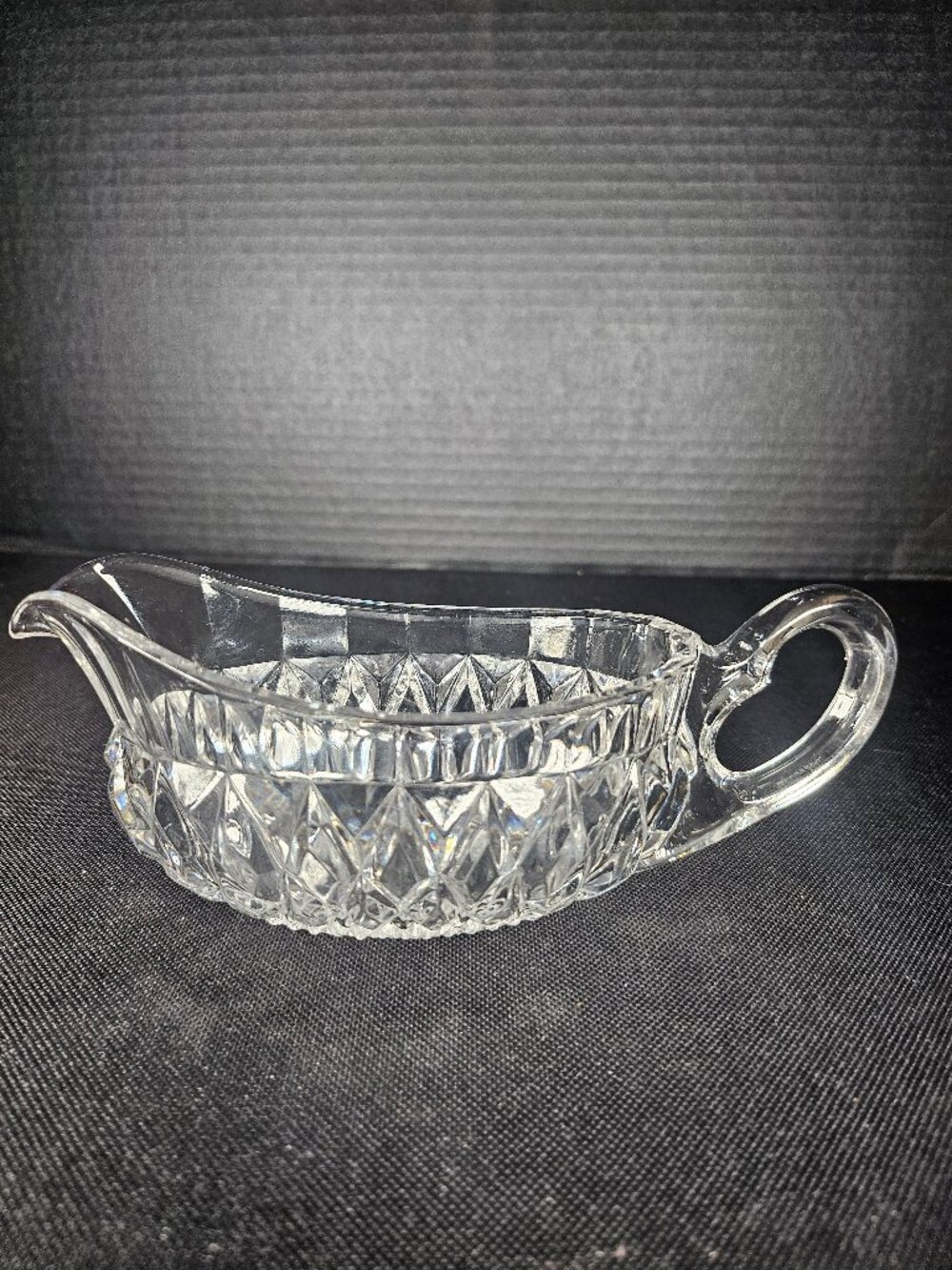 Gorgeous Vintage Diamond Cut Crystal Sauce/Gravy Boat